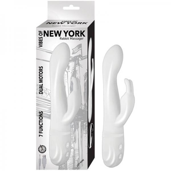 Vibes Of New York Rabbit Massager Dual Motors 7 Function Rechargeable Silicone Waterproof White