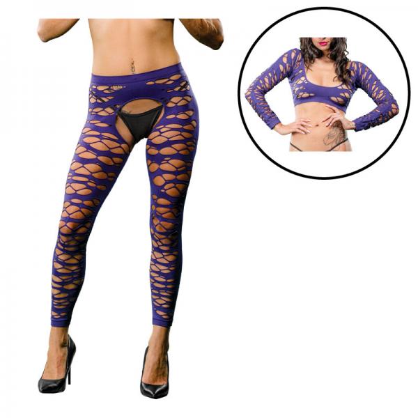Violet Crotchless Legging Side Strap Os