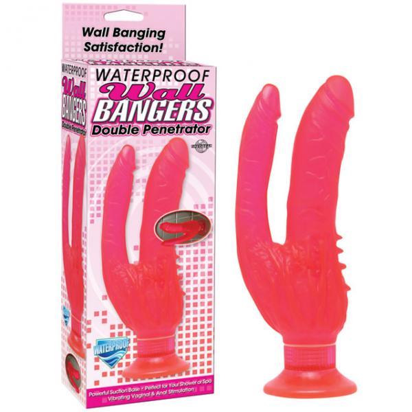 Waterproof Wall Bangers Double Penetrator Pink Suction Cup