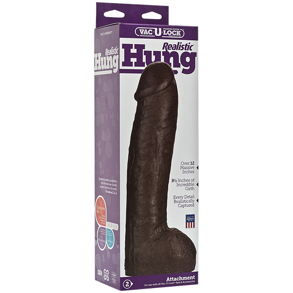 Vac-U-Lock 12in Realistic Hung Dong - Brown