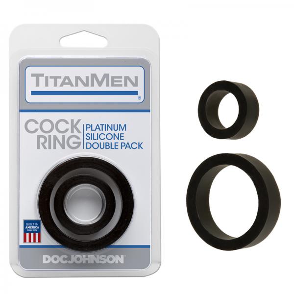 Titanmen Cock Ring Platinum Silicone Double Pack Black