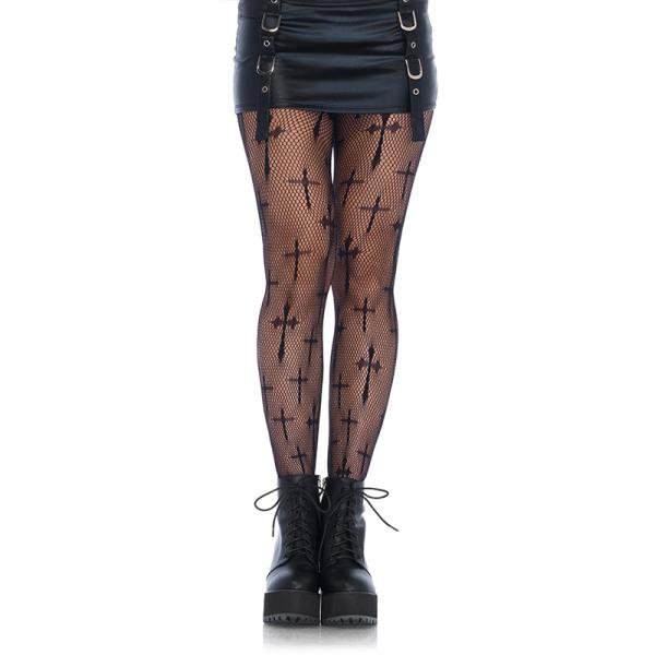 Worship Me Cross Net Tights 1x-2x Black