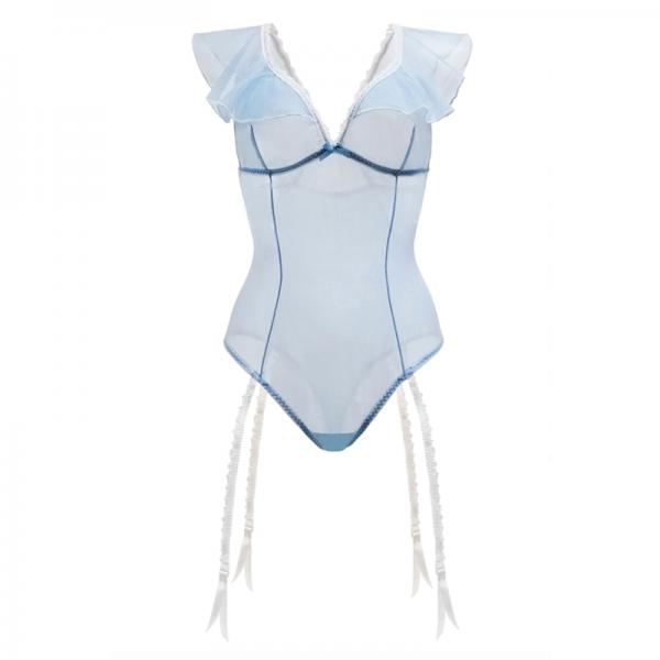 Blue Daiquiri Ruffled Teddy With Garter Powder Blue 1x/2x